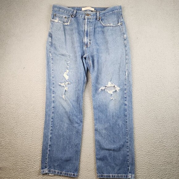 Relaxed Straight Faded Distressed Mens Workwear Blue Jeans Denim 36x30 Cotton - Picture 1 of 12